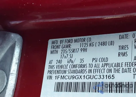2016 Ford Escape Se z USA, uszkodzony, nr VIN 1FMCU9GX1GUC33165